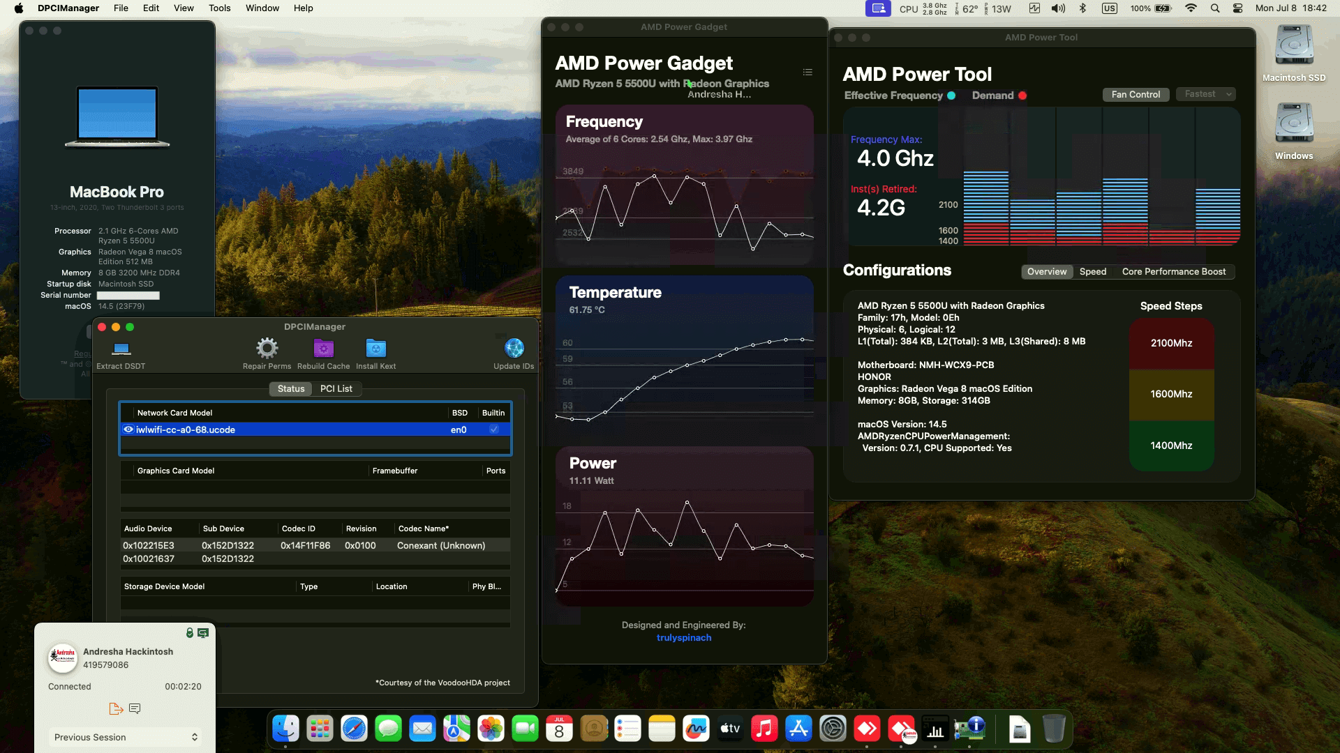 Success Hackintosh macOS Sonoma 14.5 Build 23F79 in Honor MagicBook 14 AMD